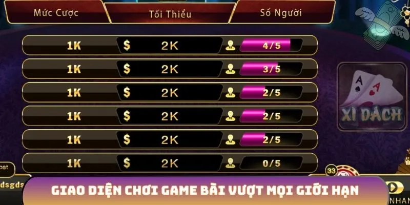 Giao diện chơi game bài vượt mọi giới hạn