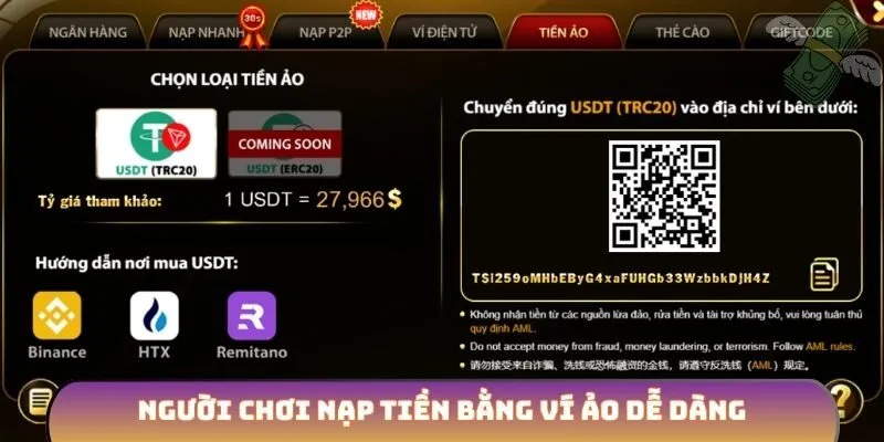 Người chơi nạp tiền bằng ví ảo dễ dàng